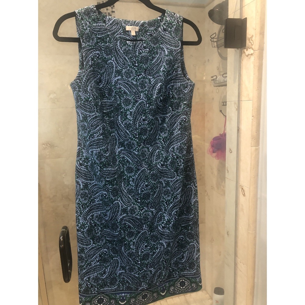 New Talbots Tank Navy Blue & Green Paisley Cotton Dress Sz Small